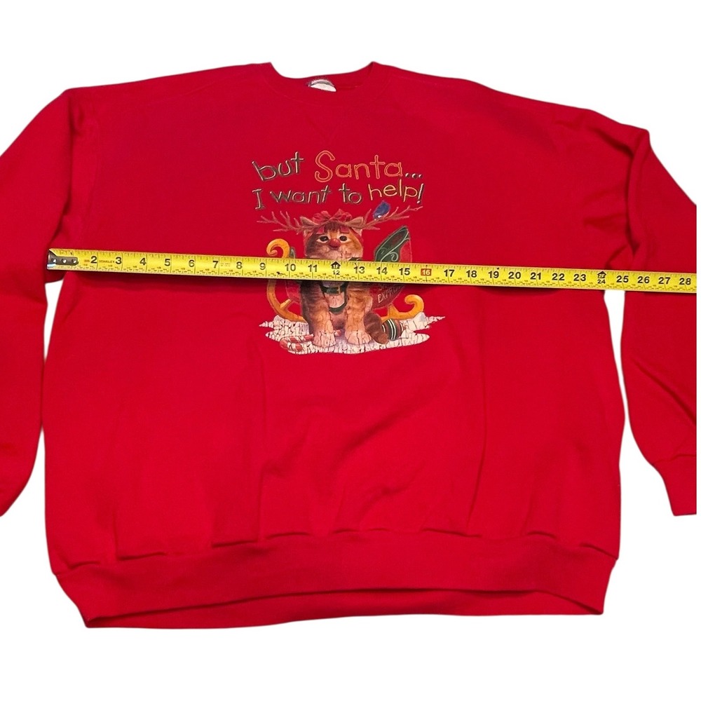 Vintage Air Waves Christmas Cat Sweatshirt But Santa I Want to Help 90s XL? - Picture 6 of 11